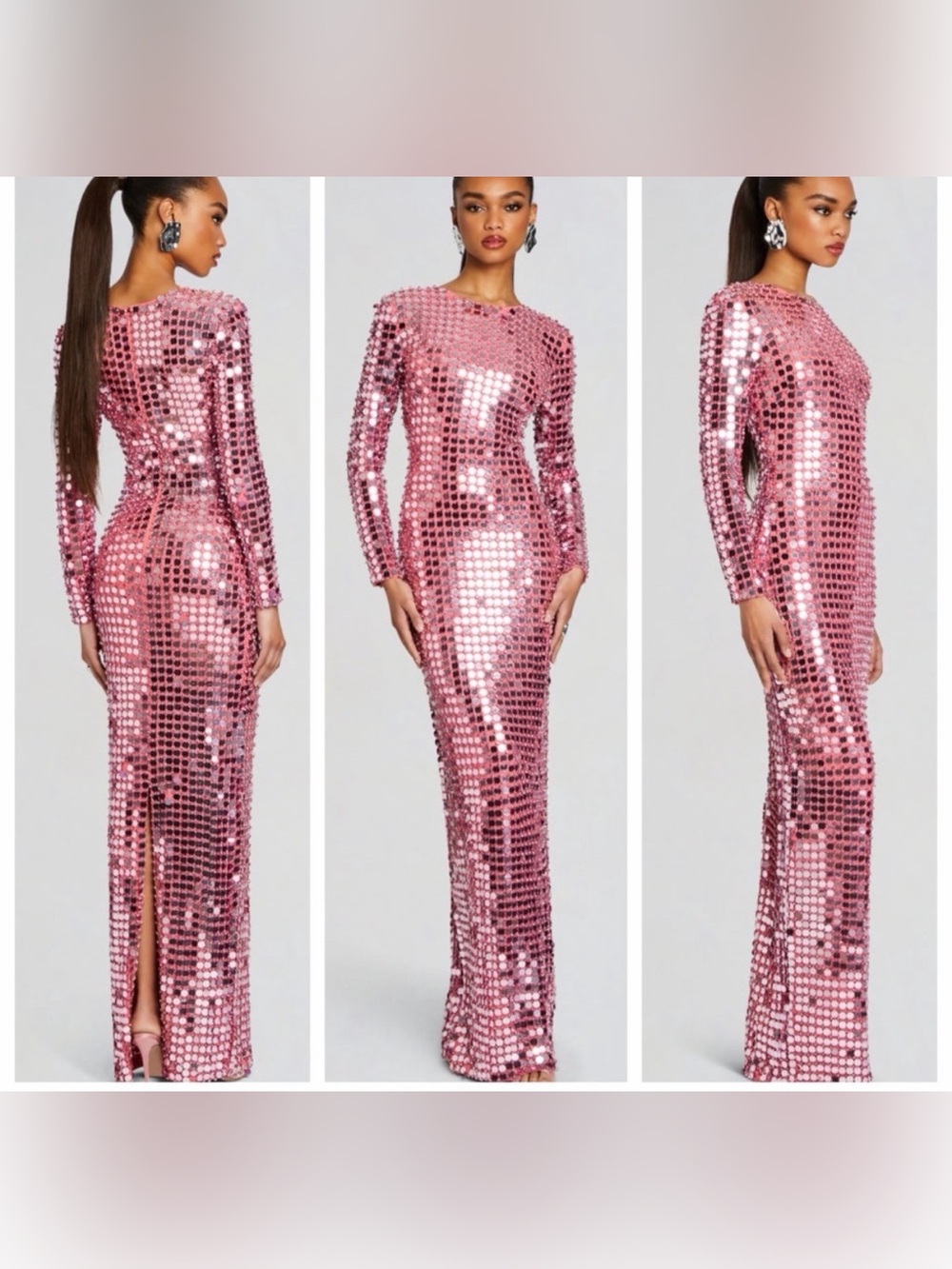 Retrofete Long Sleeve Pink Sequin Dress